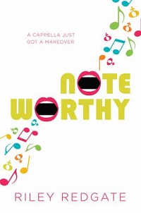 book cover for noteworthy by riley redgate: the os of the title are singing mouths with stylized music notes pouring forth.