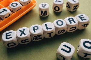 letter cubes with seven strung together to spell the word 'explore'. Downloaded from https://pixabay.com on 5/19/19