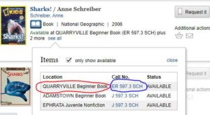 Picture of OPAC search with call number and location circled