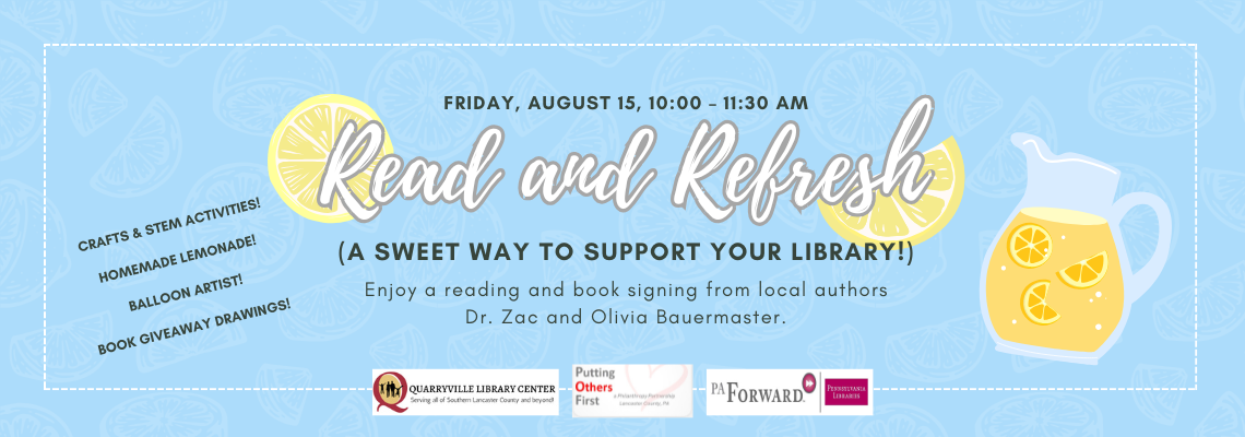 Read and Refresh. Friday, August 15, 10:00 – 11:30 am. (A sweet way to support your library!)